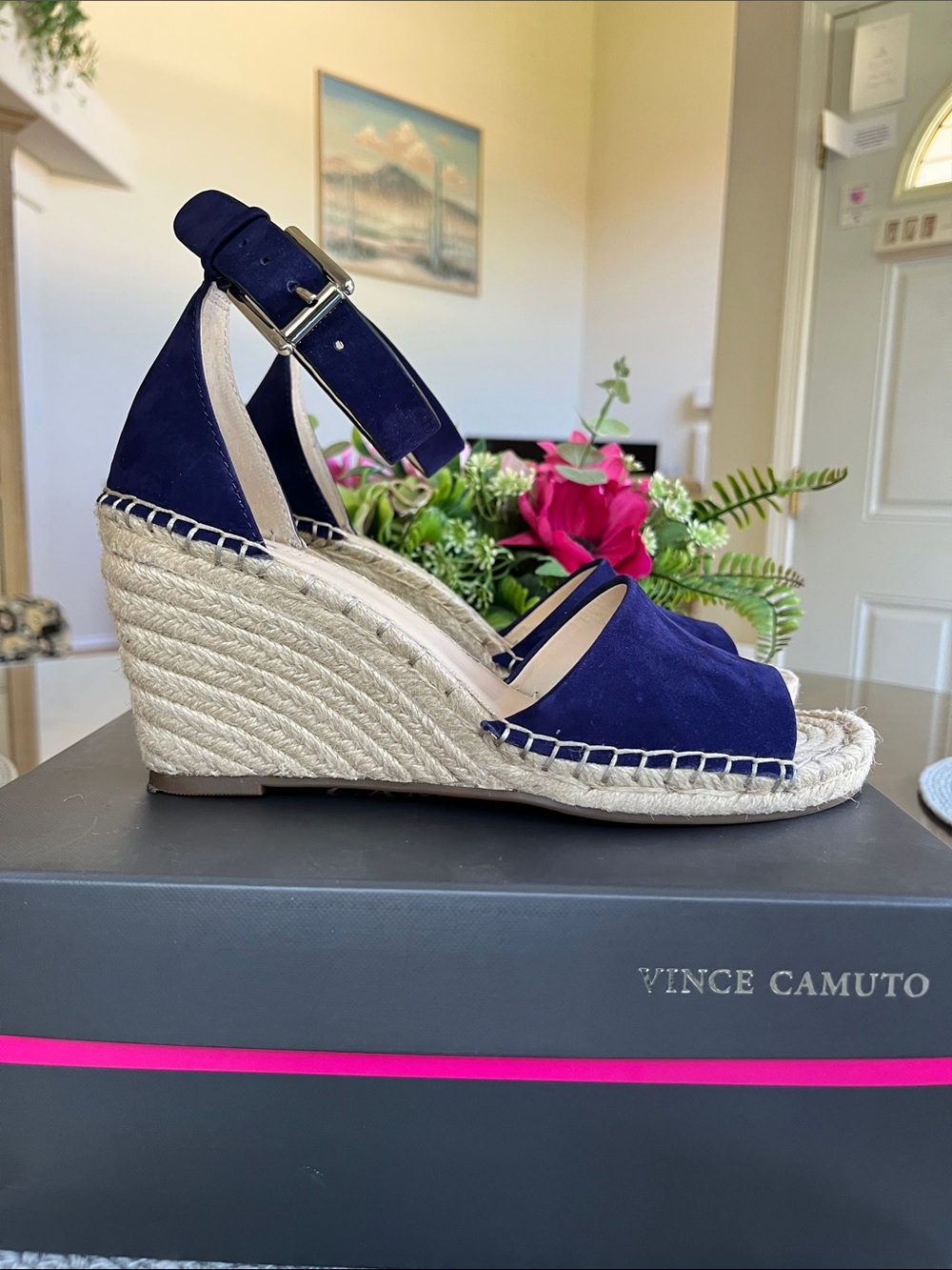 Vince Camuto Royal Blue Suede Espadrille Wedge Sandals, 8.5